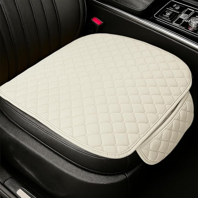YoRise Comfortable Car Seat Cover, Linen Breathable Anti-Slip Front Bottom Seat Cushion Pad with Storage Pocket, Universal Auto Interior Seats Protector Accessories for Car Truck SUV (Beige)