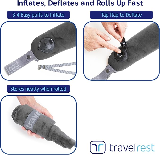 TRAVELREST All-in-One Travel Neck Support & Body Pillow - Airplane Pillow for Long Flight Comfort, Travel Essentials, Sleeping Accessories, Memory Foam, Headrest Support Seat for Car (Grey)