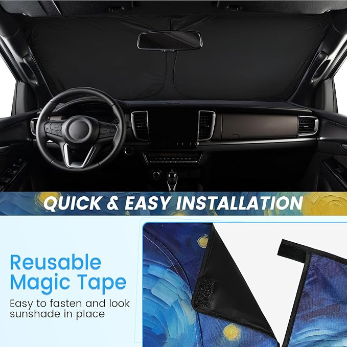Car Windshield Sun Shade - Reflector Sunshade Offers Ultimate Protection for Car Interior, Cool Reflective Sun Blocker Fits Small Sedans, Mini SUVs