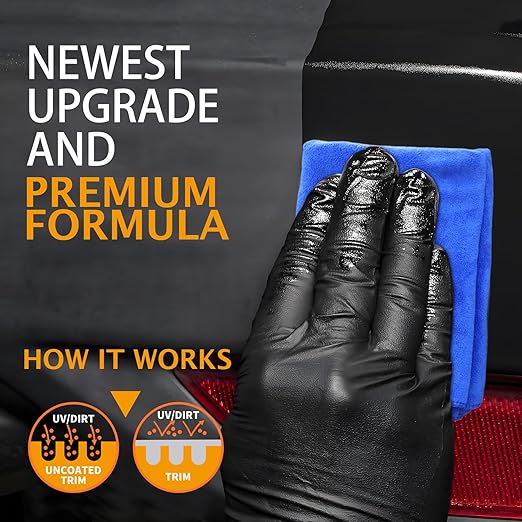 Plastic Restorer, Quick Plastic Parts Coating to Restore Original Black Color for Car Trim, Dashboard, Center Consoles & Door Panels for Shine Finish & UV Protection - 7oz/200ml