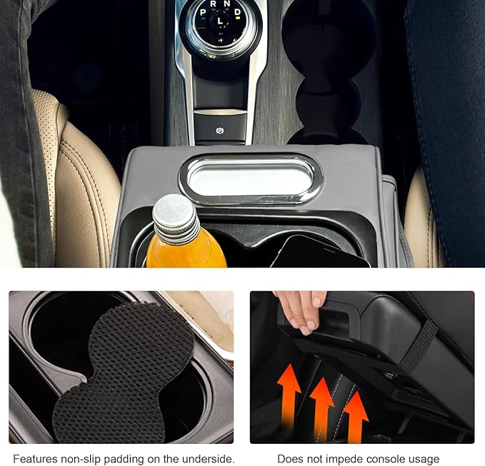 Car Center Console Armrest Pillow, Multifunctional Armrest Box Cover with Cup Phone Tissue Holder & Side Pockets, Waterproof Leather Middle Console Cushion for Most Vehicles (Gray, Normal)