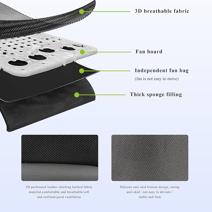 Cooling Car Seat Cushion, Ventilated Cool Bottom Seat Cover with USB Interface, 3-Speed Adjustable Comfy Cooling Pad for Auto Front Seats Home Office Chairs, Car Accessories (Black)