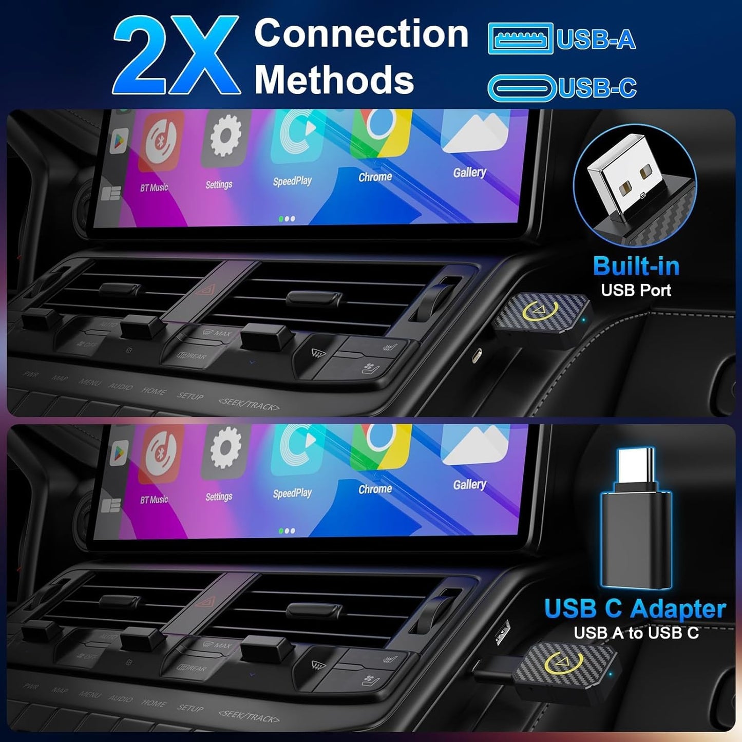 Mini Wireless CarPlay and Wireless Android Auto Adapter 2025 for iPhone/Android, Carplay Wireless Dongle Plug and Play Low Latency Converts Wired to Wireless CarPlay for Cars 2016+, USB/USB-C