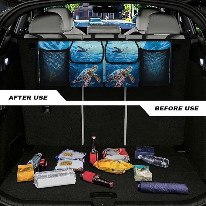 Sea Turtles Trunk Organizer for Women Men Starfish Auto Hanging Seat Back Storage for SUV,Truck,Van Car Organization