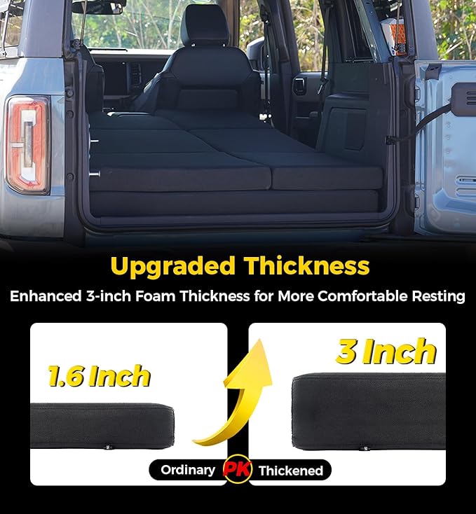 Xprite Upgraded Bronco Mattress Kit - 3" Thick Premium Foam Bed Pad & Leveling Pad, Foldable Portable Trunk Sleeping Platform Compatible with 2021-2026 Ford Bronco 4-Door Camping & Overlanding