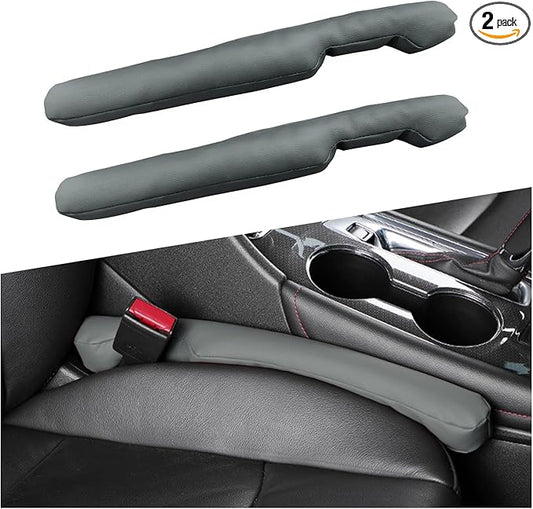 2 PCS Leather Car Seat Gap Filler, Auto Seat Blocker Organizer Fill The Gap Between Seat and Console, Universal Gap Filler Plug Stop Things from Dropping for Car SUV Truck (Gray)