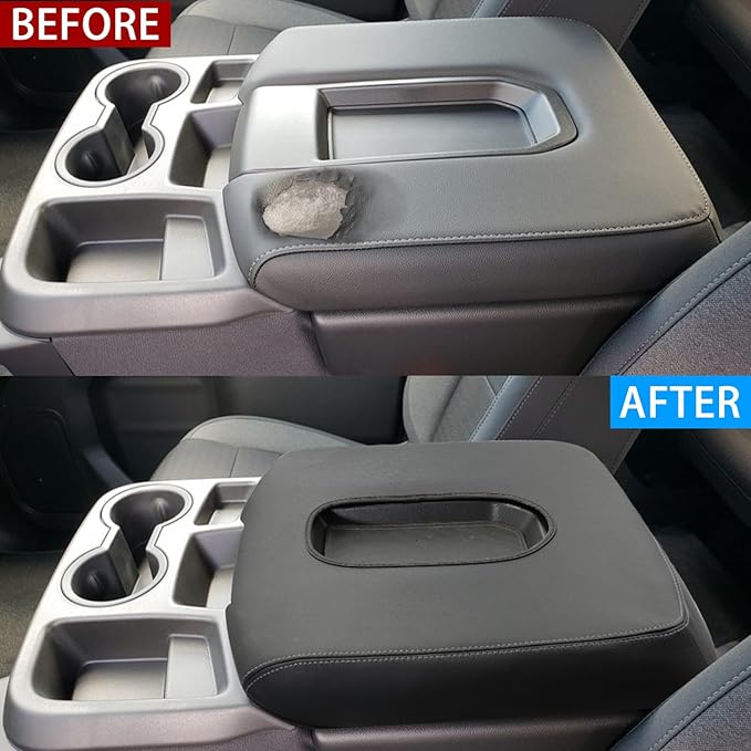 Center Console Armrest Cover for Chevy Silverado/GMC Sierra Accessories 2019-2024 2025 Arm Rest Box Pad Middle Console Lid Cushion Leather Protective Case Only for Jump Seat (Gray Stitches)