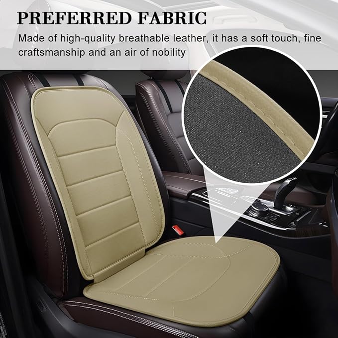 Car Seat Cushion, Leather Soft Breathable Non-Slip Vehicle Front Driver Seat Cover Pad, Comfortable Auto Interior Chair Protector Cushion, Universal for Truck SUV Sedan (Beige)