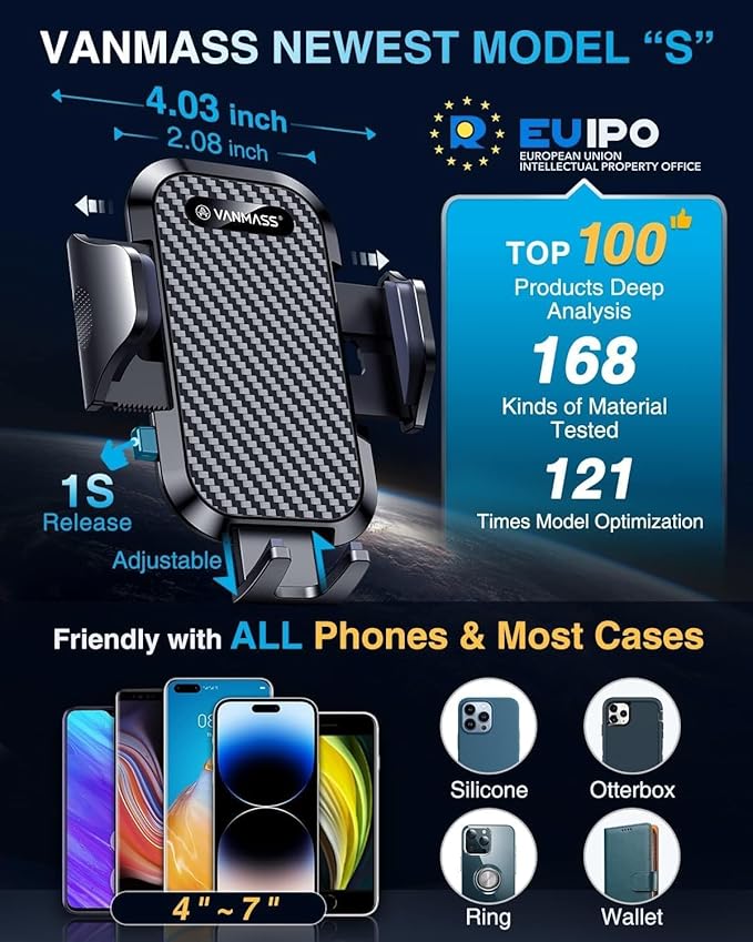 VANMASS 2026 Phone Holders for Your Car Ultimate Military-Grade Car Phone Holder Mount【Patent & Safety Certs】Upgraded Shockproof Truck Air Vent Phone Mount for iPhone 17 Pro Max 16 15 Samsung Android