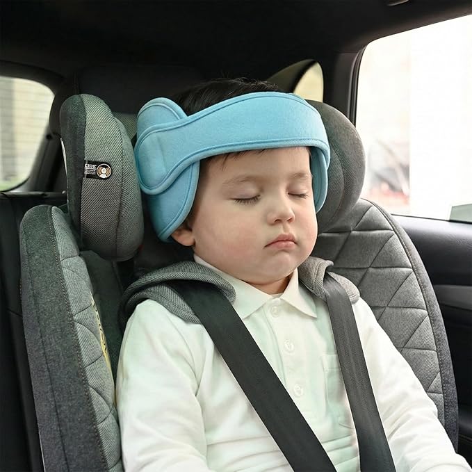 LETTON Adjustable Child Car Seat Head Support Band, Soft Kids Head Holder Head Strap, Safety Head & Neck Pillow Support - A Comfortable Sleep Solution, Lake Blue