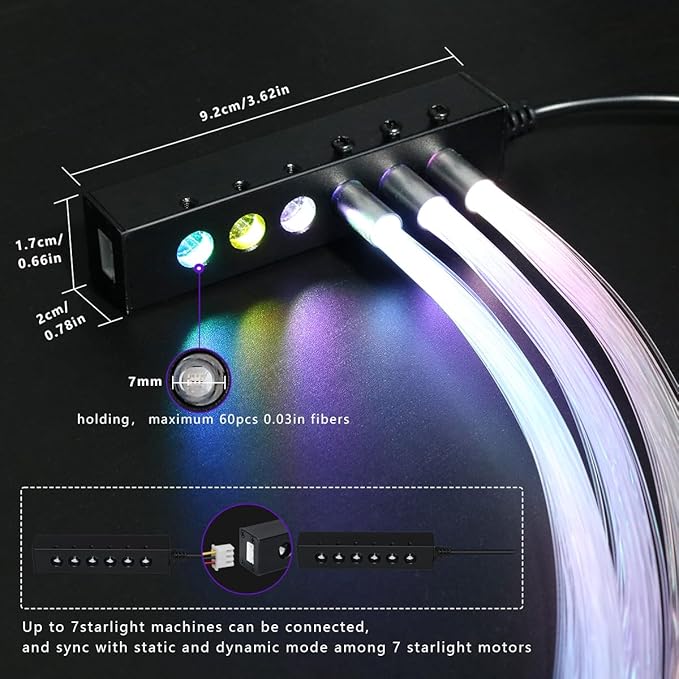 AZIMOM 6LED Colorful Fiber Optic Starlight Headliner Kits Fiber 240pcs*0.03in*6.5ft Strands APP& Remote Control Mix Color Chase Timing Fiber Optic Star Light for Car Home Sky Star Decoration