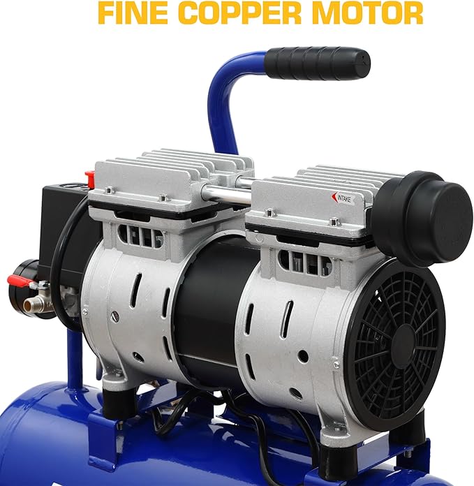 Ultra Quiet Air Compressor, 65dB, Oil-Free, Quick Couplers,115PSI, Portable Electric for Car and Bike Tires, Nail Gun, and Pneumatic Tools, Garage, Shop (Accessories Kit)