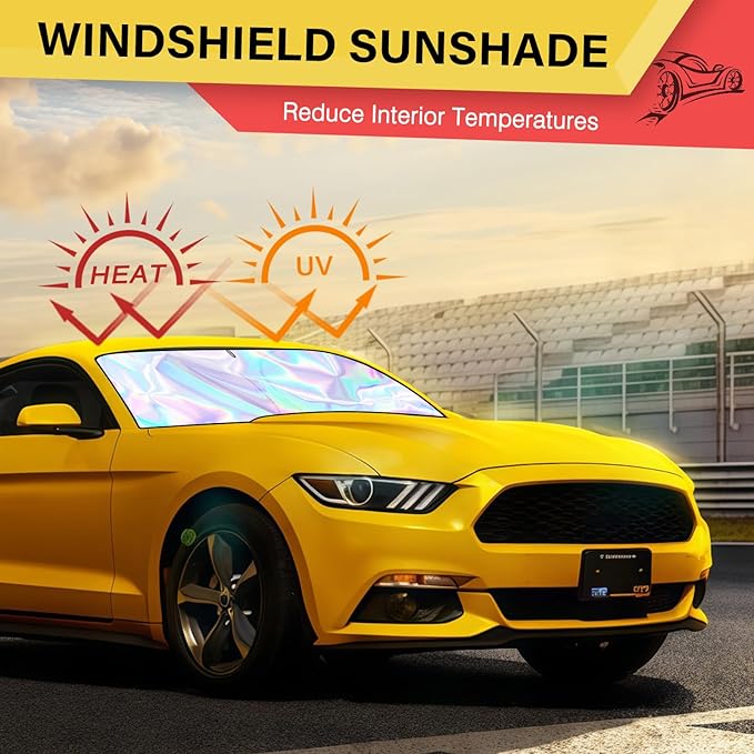 Iridescent Sun Shade for Car Windshield, Foldable Universal Car Windshield Upgrade Sunshade Enhanced UV Rays Reflective Sun Visor Shade Keeps Vehicle Cool