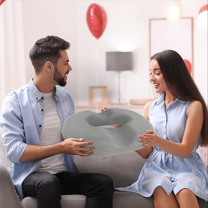BlissTrends Donut Pillow Seat Cushion,Donut Chair Cushions for Postpartum Pregnancy & Hemorrhoids,Tailbone Pain Relief Cushion,Memory Foam Lifting Cushions for Office&Home Chairs (Light Grey)