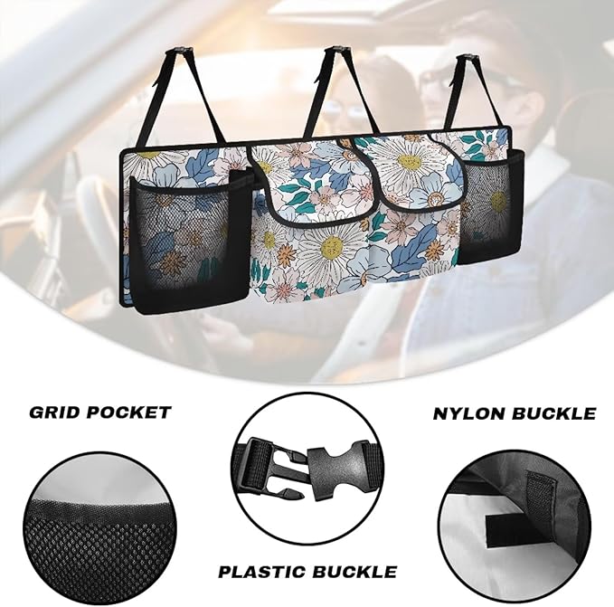 Mushroom Car Trunk Hanging Organizer with with Adjustable Straps, Daisy Car Trunk Organizer Storage, It Easy to Find Things, Make the Trunk of Your Car Look Neat and Tidy