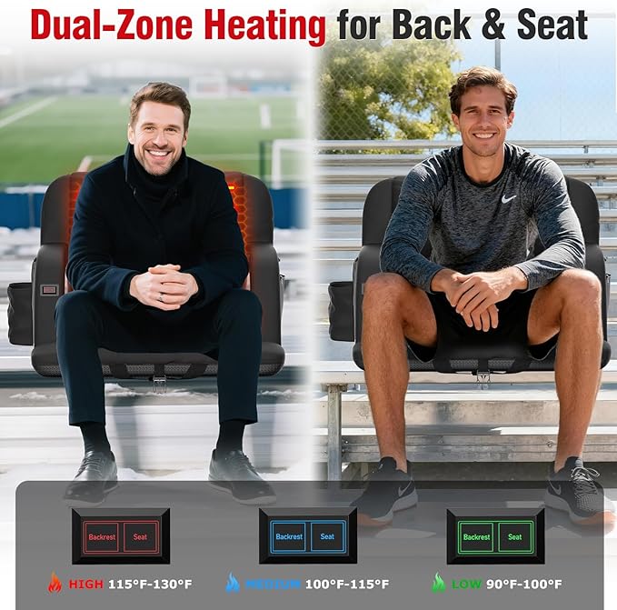 Suteck Extra Wide Heated Stadium Seats with Back Support, Portable Sofa Style Bleacher Chair with Back and Cushion, Armrest, Ideal for Outdoor Stadiums and Events -23" Wide 1 Pcs