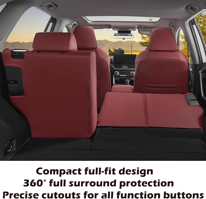 HKZ Custom Fit RAV4 Hybrid Car Seat Covers Set for 2019 2020 2021 2022 2023 2024 2025 Toyota RAV4 Hybrid Model Only LE,XLE,Limited,Woodland Edition,XLE Premium- 5 Seats Full Set Leather(Burgundy)