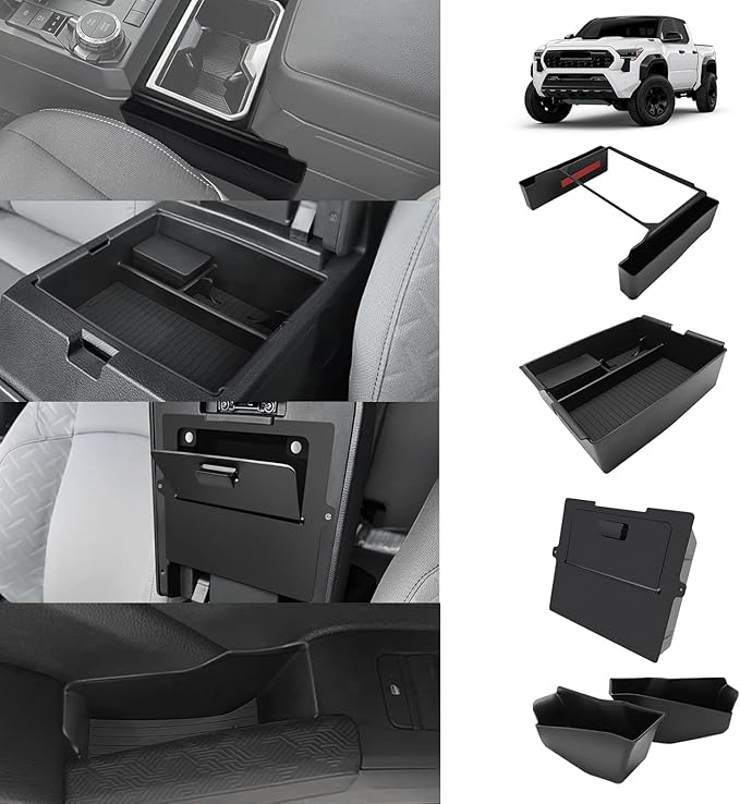 Muslogy Center Console Organizer Compatible with 2024 2025 2026 Toyota Tacoma Accessories Interior Storage Box Insert Tray Phone Pocket(Console Organizer+Hanging Storage Hidden Box+Door Inserts Box)