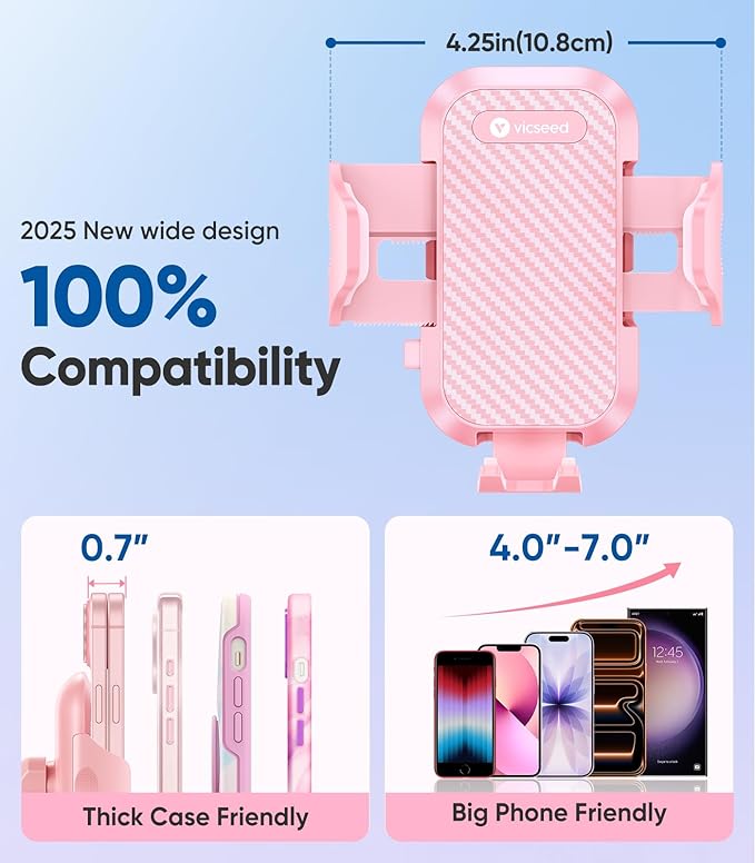 VICSEED Pink Phone Holders for Your Car, [True Military-Grade Shockproof Strongest Suction Power], 3-in-1 Dashboard Windshield Vent, Truck Boat Stand Cell Phone Mount for iPhone Android All Phones