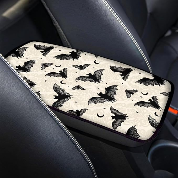 Dreaweet Bat Center Console Armrest Pad Cover Halloween Car Accessories Middle Console Cover Anti-Scratch Comfort Car Armrest Storage Box Mat