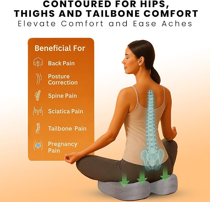 GRAND PITSTOP Memory Foam Seat Cushion for Office Chair Car & Home Orthopedic Tailbone & Sciatica Pain Relief Pad Ergonomic U-Shaped Design with Cooling Foam, Non Slip Base & Washable Cover