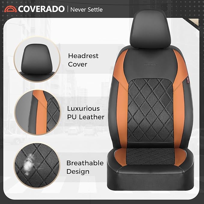 Coverado Car Seat Covers, Front Seat Covers, 2 Front Automotive Seat Cover, Mesh Breathable Seat Protectors, Universal Fit for Most Cars