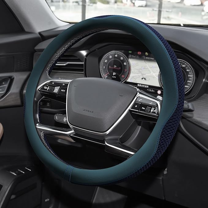 Car Steering Wheel Cover, Steering Wheel Accessories, Universal 15 Inch Microfiber Breathable LCE Silk, Car Accessories Breathable Anti-Slip Protector Universal for SUV Sedan Truck (Blue)