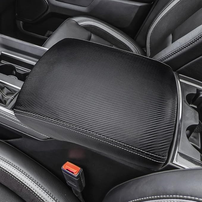INTGET Car Center Console Armrest Cover for 2022 2023 Dodge Ram 1500 2500 3500 Accessories 2019 2020 2021 Arm Rest Box Lid Protector Pad Cushion Dog Seat Cover (Black with Carbon Fiber Texture)