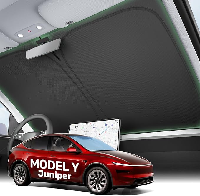 2025 Upgraded Zanch Car Front Windshield Sun Shade- Ultimate UV Protection & Heat Reduction|OEM Design|Innovative No Light Leakage Technology|Fit for Tesla Model Y Juniper