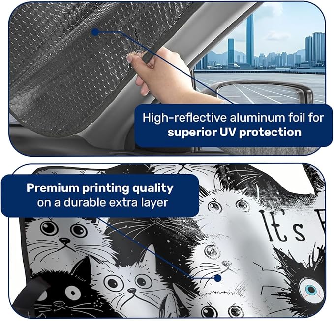 GENANY Cat Windshield Sun Shade for Car SUV Truck (55x30 Inches), Front Window Visor for Windows, Protector Blocks UV