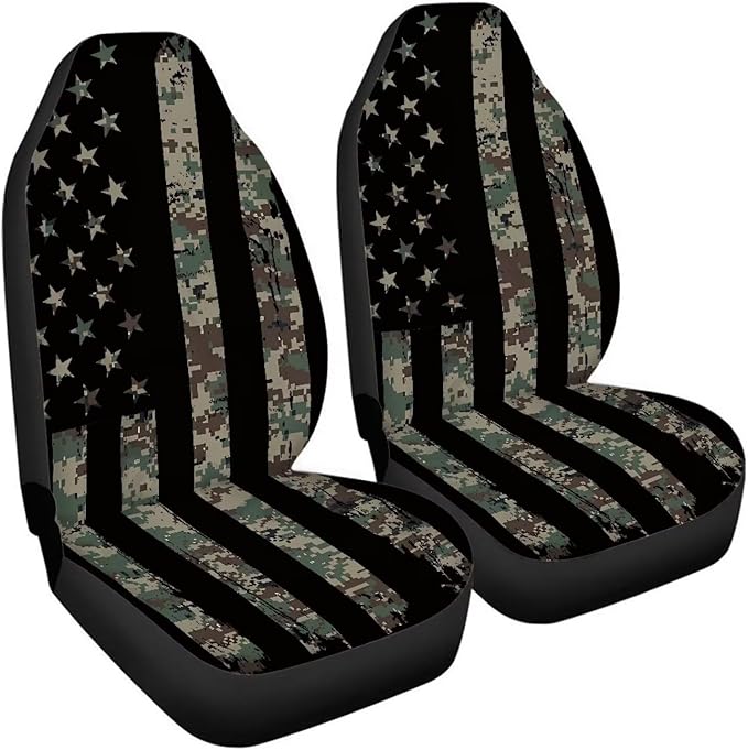 ELEQIN Camo American Flag Seat Covers, Car Seat Covers Front Seats, Car Seat Cushion, Front Car Seat Covers Canvas Car Seat Protector Universal Fit Most Cars