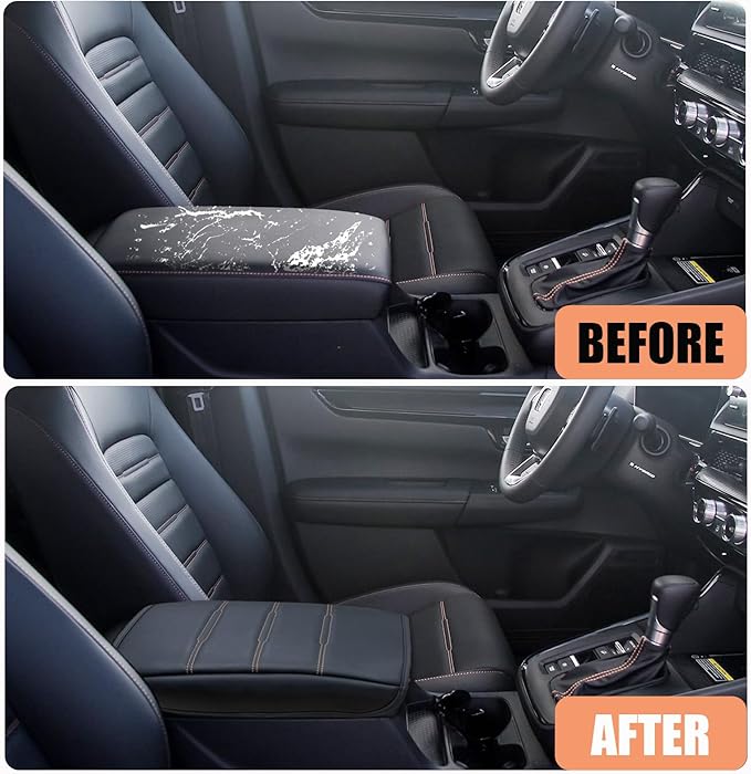 for Honda CRV 2026 2025 2024 2023 Center Console Cover - Soft Armrest Pad Middle Console Cover for Honda CRV LX EX Sport Hybrid EX-L Sport Touring Hybrid Accessories(Orange Stitches)