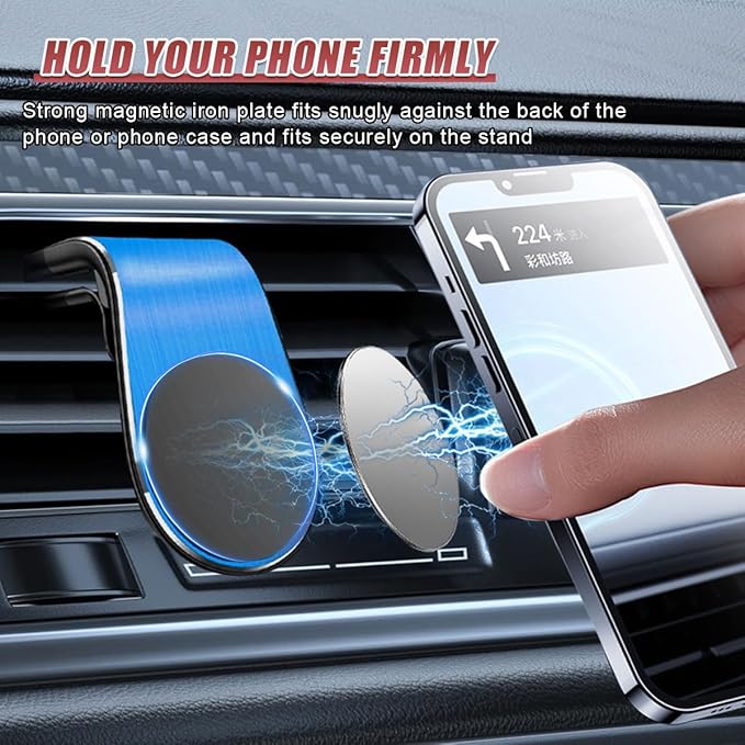 YoRise Magnetic Car Phone Holder, L Type 360° Rotatable Adjustable Car Air Vent Cellphone Mount, No-Hand Clip-On Navigation Bracket, Universal Vehicle Smartphones Stand Accessories (Blue)