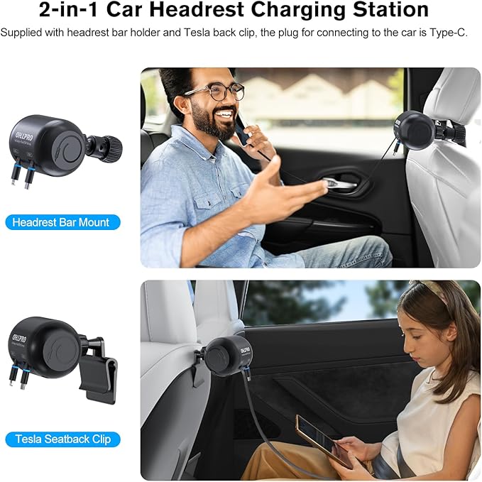 OHLPRO 2 in 1 Backseat Car Charging Station Box, 45W Fast Charge Multi Retractable Car Charger for Uber Chargers for Passengers, for iPhone/Samsung and Tablets - All Cars