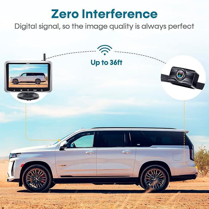 Wireless Backup Camera with 5-Inch HD Screen: 1080P Rear View Camera, Waterproof Night Vision, Easy Install for Cars, Trucks, RVs & Trailers - Clear Parking Assist System