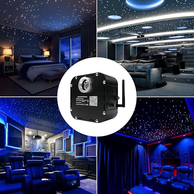 AZIMOM High Brightness 50W Twinkle Fiber Optic Starlight Kits Mixed800pcs 16.5ft Fiber Strands End Glow Sound Activated Bluetooth/APP Remote Control Theater Ceiling Home Shop Lobby Roof Decor