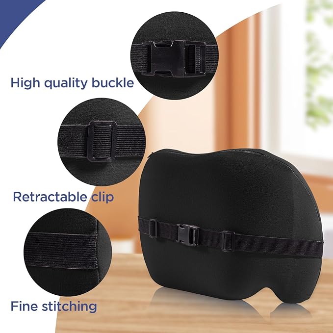 Lumbar Support Pillow for Office Chair, Car Lumbar Pillow Lower Back Pain Relief, Memory Foam Back Cushion with Adjustable Straps, Ergonomic Chair Back Pillow for Gaming Chair, Car, Bed (A-Black)