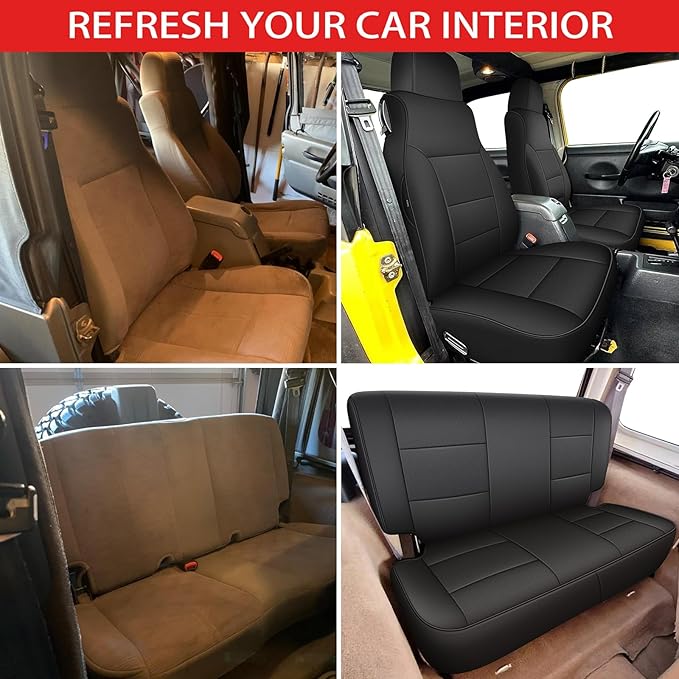 AOMSAZTO Custom Seat Covers for Jeep Wrangler: TJ 2003 2004 2005 2006 Unlimited 2004-2006 Leather Car Seats Cover Full Set Black