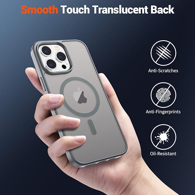 SUPFINE Magnetic for iPhone 15 Pro Case (Compatible with MagSafe) (Military Grade Drop Protection) Translucent Matte Shockproof Phone Case, Gray