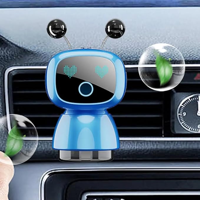 Robot Intelligent Aromatherapy Machine, Smart Cute Robot Car Air Freshener - Fine Spray/Fillable/Four-Gear Adjustment/Vibration Sensing/On-Off/Large Capacity Long-Lasting Fragrance/V3 (Blue, Ocean)