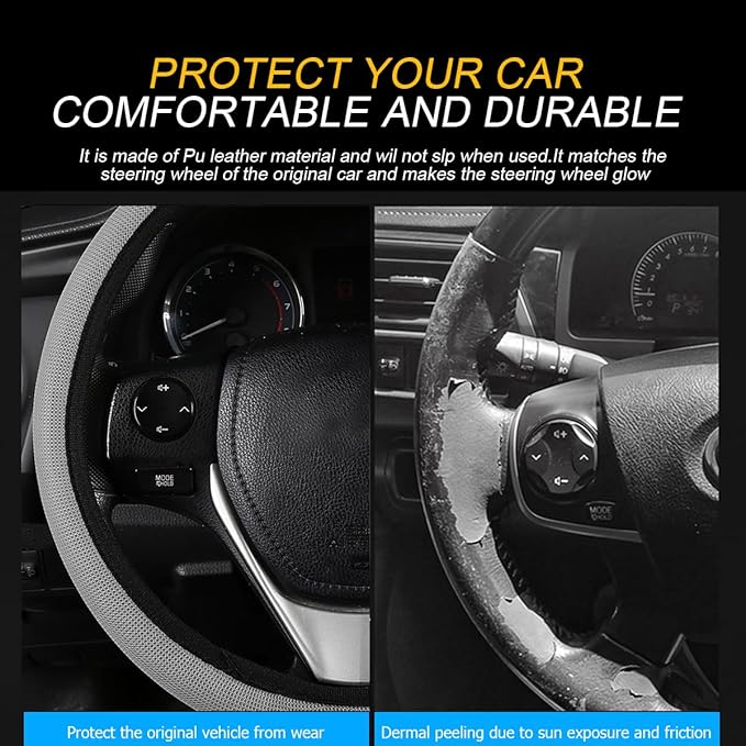 Car Steering Wheel Cover, Ice Silk Elastic Anti Slip Vehicle Protector, Breathable Easy Carry Automotive Interior Protective Wrap Accessories, Universal for SUV, Sedan, Truck (Gray)