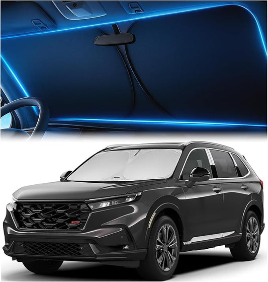 Windshield Sunshade for Honda CRV 2023, 2024, 2025-2026 - Innovative No-Light-Pass Technology, Mirror Cut-Out, Blocks 99% UV Rays, Fade-Resistant, Easy-Fold CR-V Windshield Sun Shade