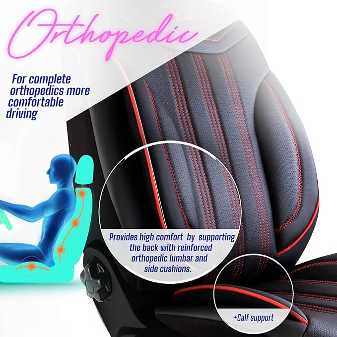 Premium Car Seat Covers Front Seat - Nappa Leather Car Seat Cover for SUV, Cars, Most Pickups, Black-Red Stitching, Car Seat Protector, Car Seat Covers Front Seats, Car Seat Protector