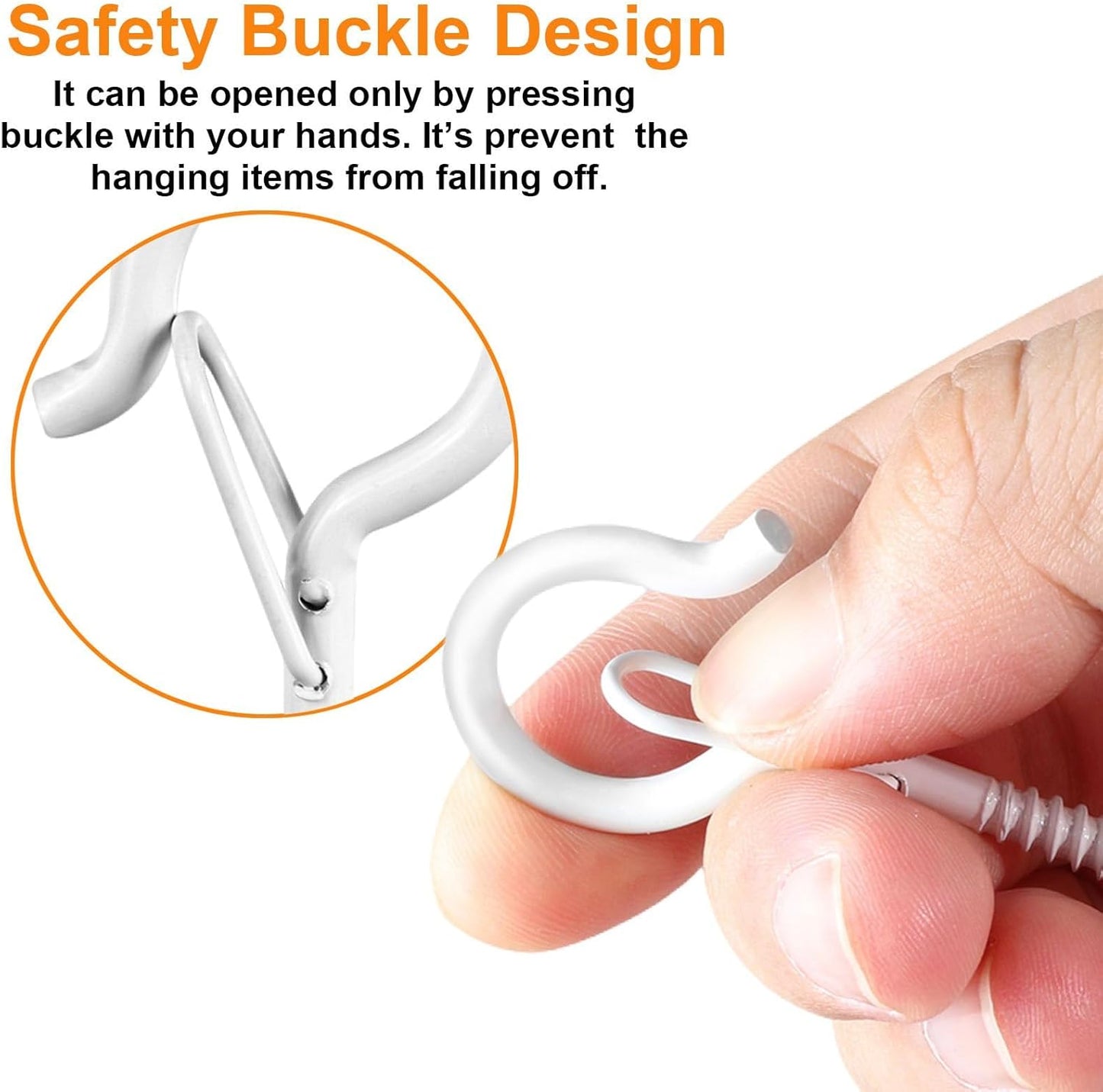 96 PCS Q-Hanger Hooks, Screw Hooks for Outdoor String Lights, Safety Buckle Design Cup Eye Hook for Hanging Christmas Lights, Plants, Mounted on Wall Ceiling, Include 1 Wing Nut Driver, White