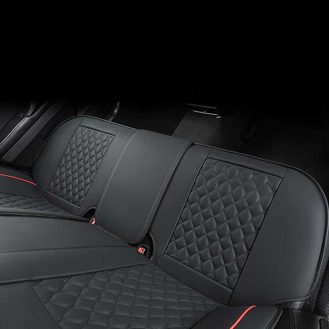 Leatherette Car Back Seat Covers, Universal Fit for Most Cars, SUV, Sedans and Pick-up Trucks, Black/Red