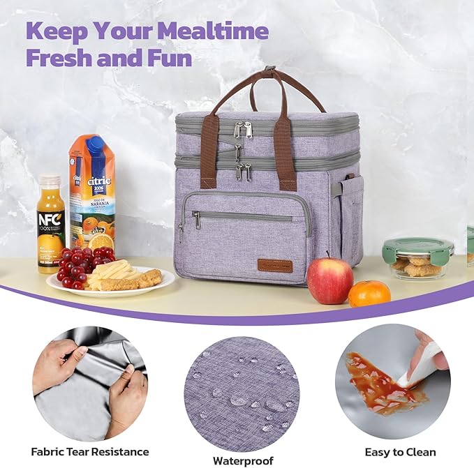 Maelstrom Lunch Box, 23L Insulated Lunch Bag, Expandable Double Deck Cooler Bag, Lightweight Leakproof Tote Bag With Side Tissue Pocket, Suit For Men and Women (D Lavender)