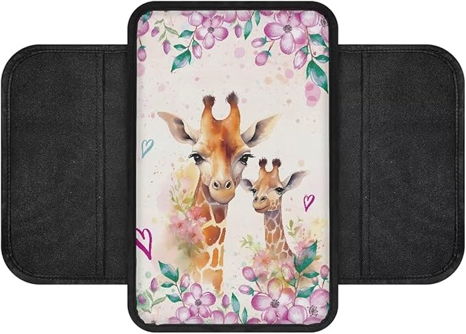 Giraffe Floral Print Car Armrest Cover Soft Auto Center Console Pad Lightweight Car Armrest Seat Box Cover Cushion Universal Fit for Most Cars Sedan Truck SUV
