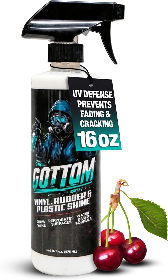 Gottom Vinyl, Rubber & Plastic Shine - 16oz, Cherry Vanilla Scent - VRP Gloss Dressing for Plastic, Car Interior & Tire Dressing, UV Protection, Plastic Restorer, Long-Lasting Gloss Finish