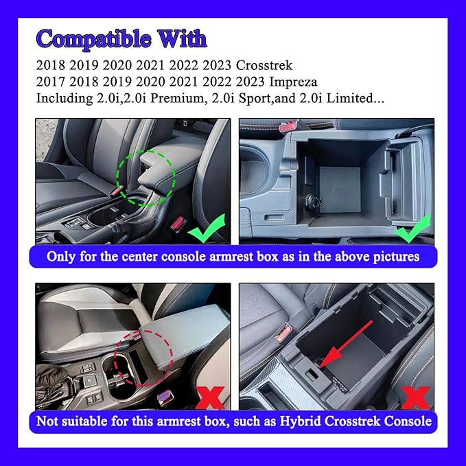 2023 Crosstrek Center Console Organizer Tray for 2018-2023 Subaru Crosstrek 2017-2023 Impreza Center Armrest Storage Box for Crosstrek 2022 2023 Accessories Imprez Storage Box