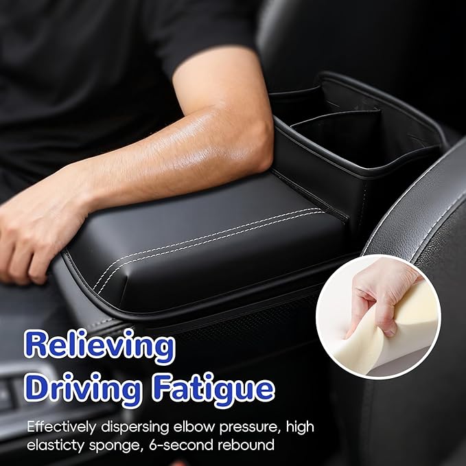 MARCHFA Center Console Armrest Cover Pad Car Armrest Cushion with Storage Pocket and Cup Holder Waterproof Auto Armrest Protector Pillow for SUV (Black)